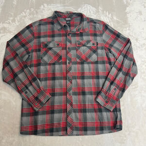 Outdoor Research Shirt Mens Large Crony L/S Flannel Button Front Red Gray Plaid
